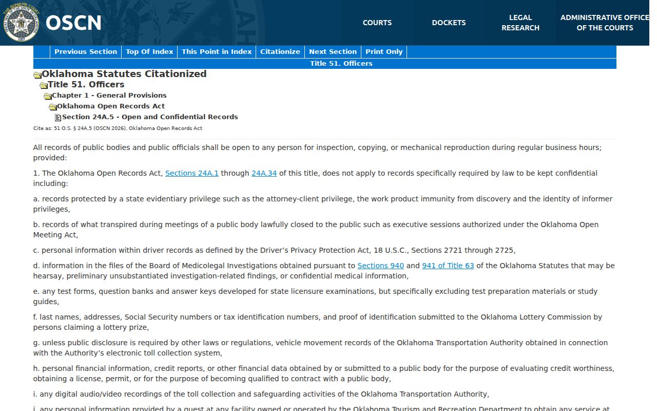 Pottawatomie County arrest warrant records public access rule
